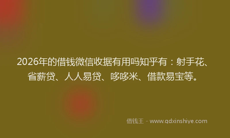 2026年的借钱微信收据有用吗知乎有：射手花、省薪贷、人人易贷、哆哆米、借款易宝等。
