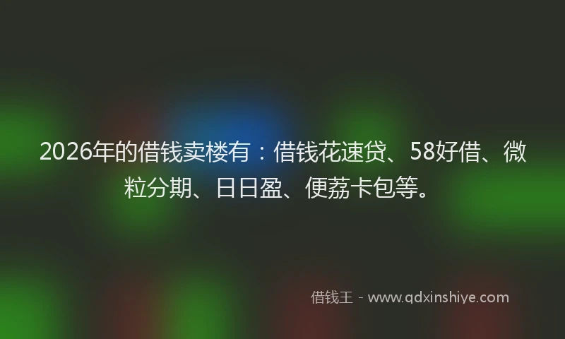 2026年的借钱卖楼有：借钱花速贷、58好借、微粒分期、日日盈、便荔卡包等。
