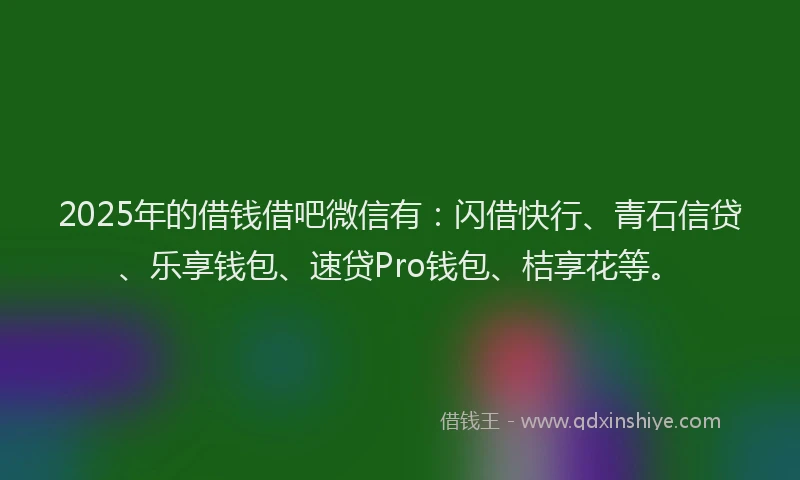 2025年的借钱借吧微信有：闪借快行、青石信贷、乐享钱包、速贷Pro钱包、桔享花等。