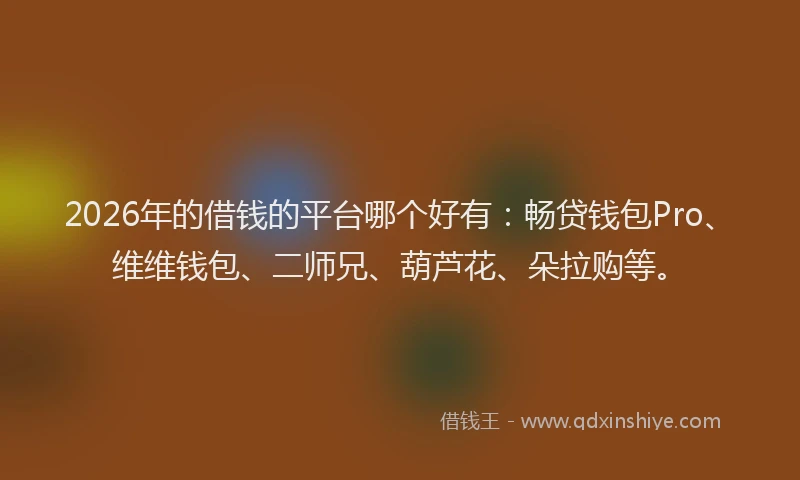 2026年的借钱的平台哪个好有：畅贷钱包Pro、维维钱包、二师兄、葫芦花、朵拉购等。