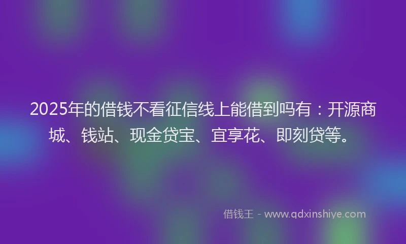 2025年的借钱不看征信线上能借到吗有：开源商城、钱站、现金贷宝、宜享花、即刻贷等。