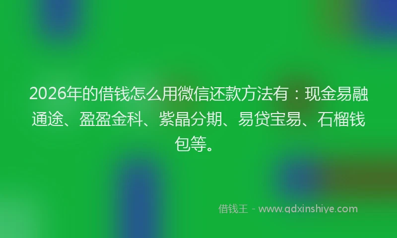 2026年的借钱怎么用微信还款方法有：现金易融通途、盈盈金科、紫晶分期、易贷宝易、石榴钱包等。