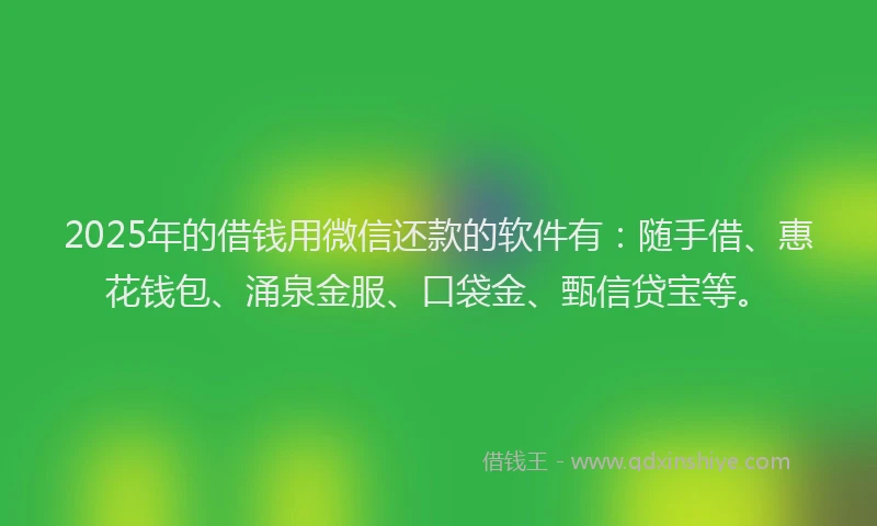 2025年的借钱用微信还款的软件有:随手借、惠花钱包、涌泉金服、口袋金、甄信贷宝等。