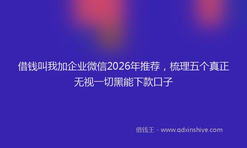 借钱叫我加企业微信2026年推荐,梳理五个真正无视一切黑能下款口子