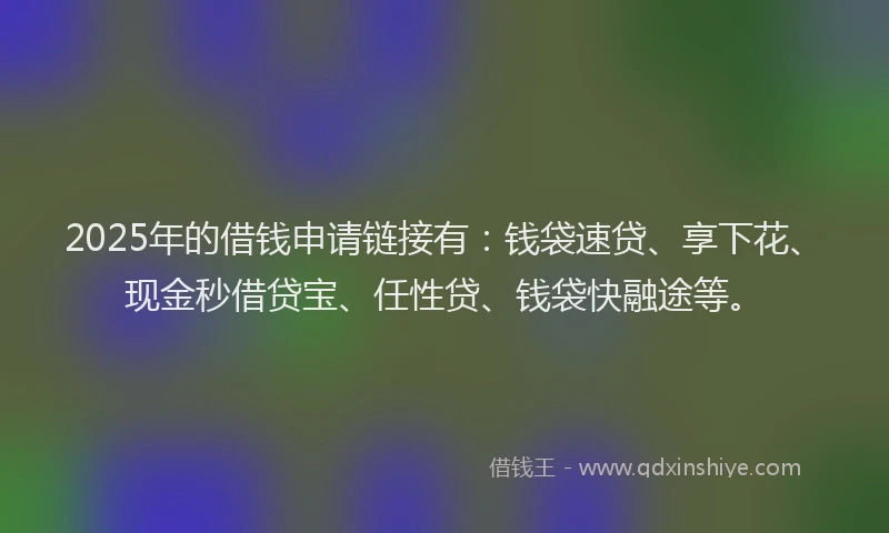 2025年的借钱申请链接有:钱袋速贷、享下花、现金秒借贷宝、任性贷、钱袋快融途等。