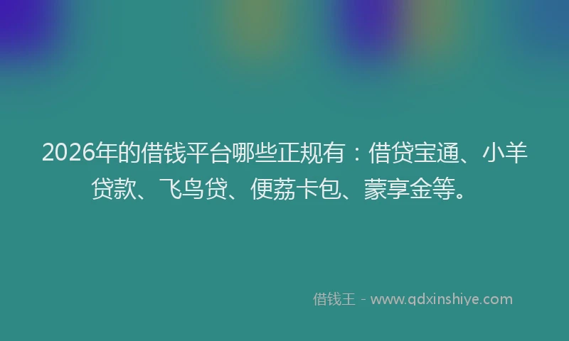 2026年的借钱平台哪些正规有：借贷宝通、小羊贷款、飞鸟贷、便荔卡包、蒙享金等。