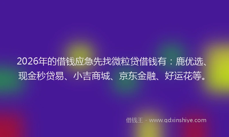 2026年的借钱应急先找微粒贷借钱有:鹿优选、现金秒贷易、小吉商城、京东金融、好运花等。