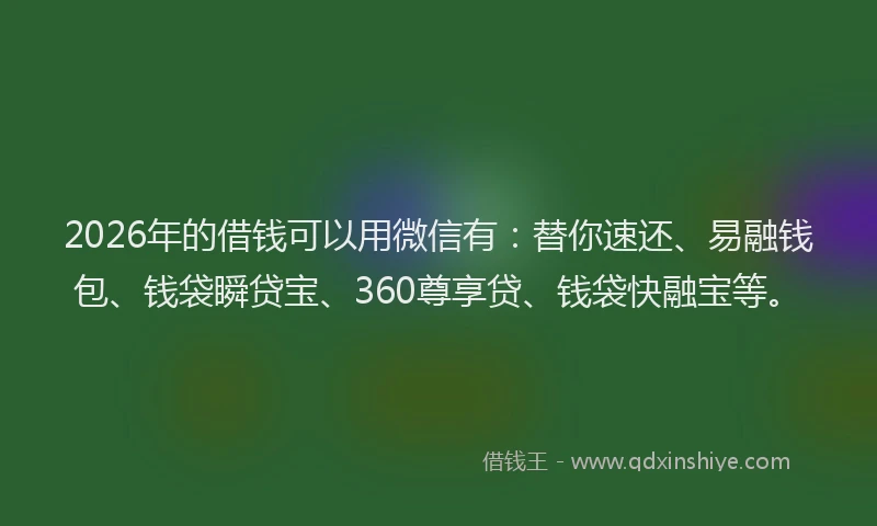 2026年的借钱可以用微信有：替你速还、易融钱包、钱袋瞬贷宝、360尊享贷、钱袋快融宝等。