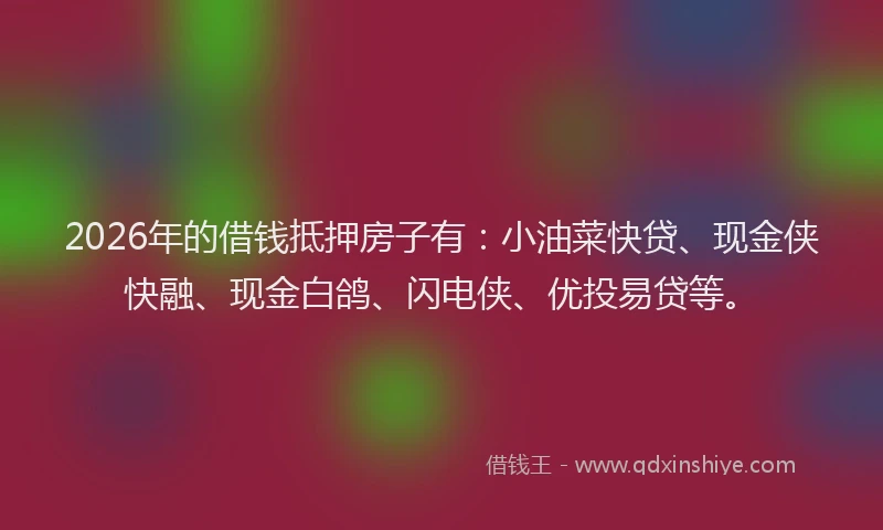 2026年的借钱抵押房子有：小油菜快贷、现金侠快融、现金白鸽、闪电侠、优投易贷等。