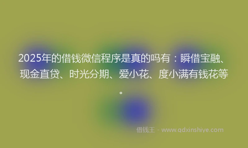 2025年的借钱微信程序是真的吗有:瞬借宝融、现金直贷、时光分期、爱小花、度小满有钱花等。