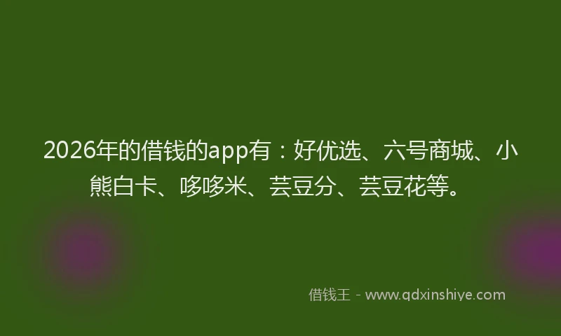 2026年的借钱的app有：好优选、六号商城、小熊白卡、哆哆米、芸豆分、芸豆花等。