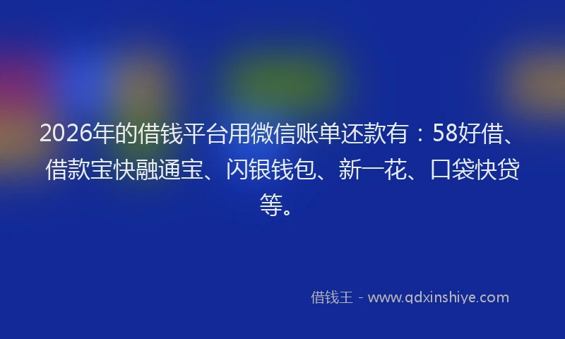 2026年的借钱平台用微信账单还款有：58好借、借款宝快融通宝、闪银钱包、新一花、口袋快贷等。