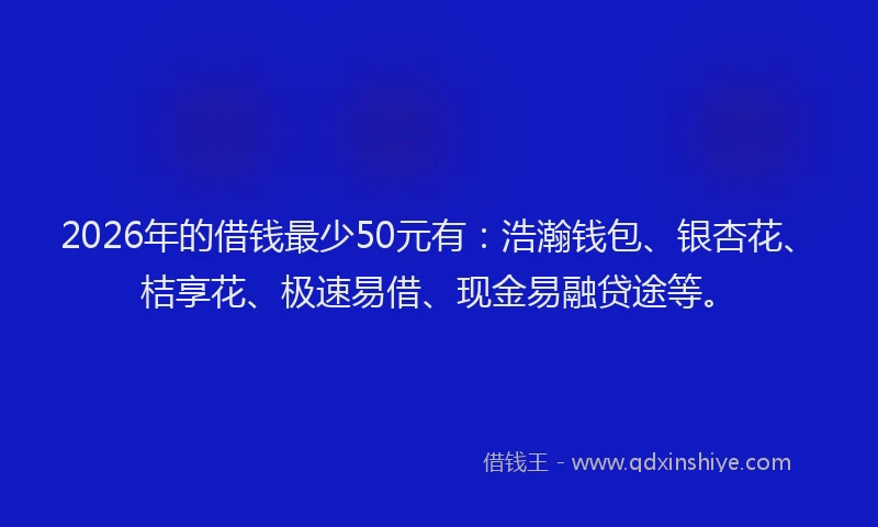 2026年的借钱最少50元有：浩瀚钱包、银杏花、桔享花、极速易借、现金易融贷途等。