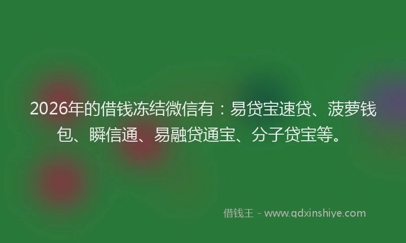 2026年的借钱冻结微信有:易贷宝速贷、菠萝钱包、瞬信通、易融贷通宝、分子贷宝等。