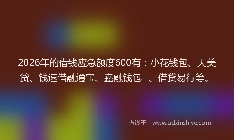 2026年的借钱应急额度600有：小花钱包、天美贷、钱速借融通宝、鑫融钱包+、借贷易行等。