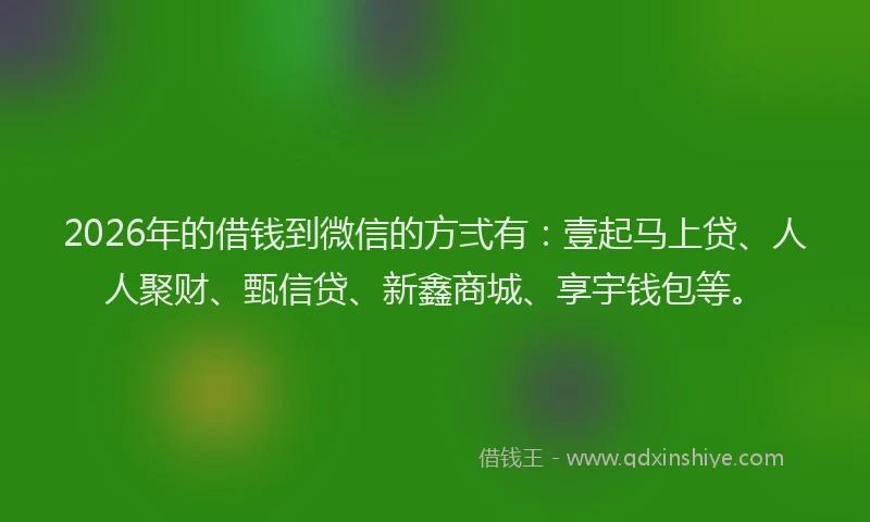 2026年的借钱到微信的方弍有:壹起马上贷、人人聚财、甄信贷、新鑫商城、享宇钱包等。