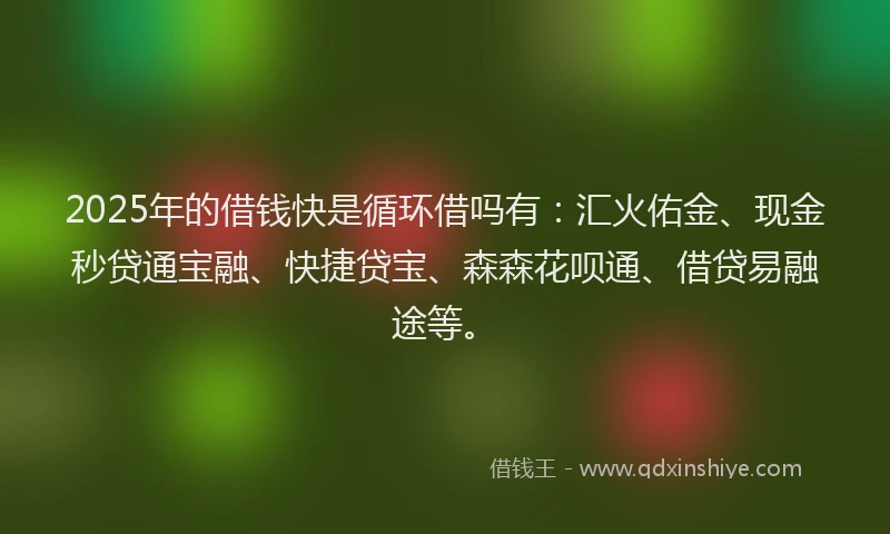 2025年的借钱快是循环借吗有:汇火佑金、现金秒贷通宝融、快捷贷宝、森森花呗通、借贷易融途等。