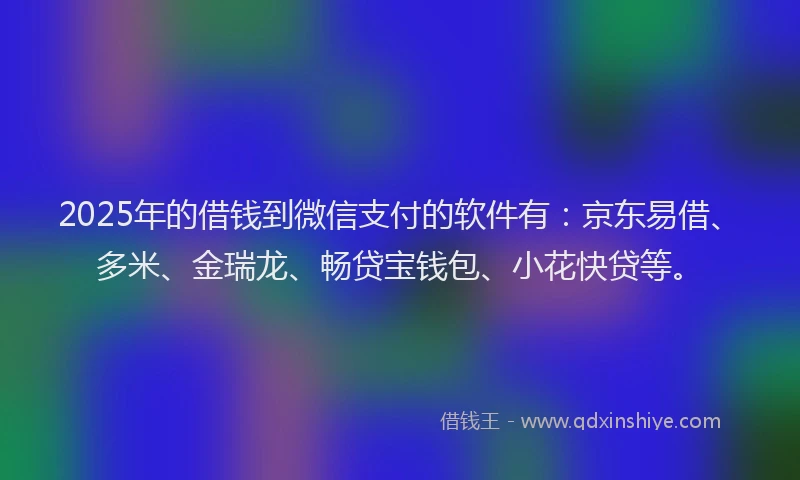 2025年的借钱到微信支付的软件有：京东易借、多米、金瑞龙、畅贷宝钱包、小花快贷等。