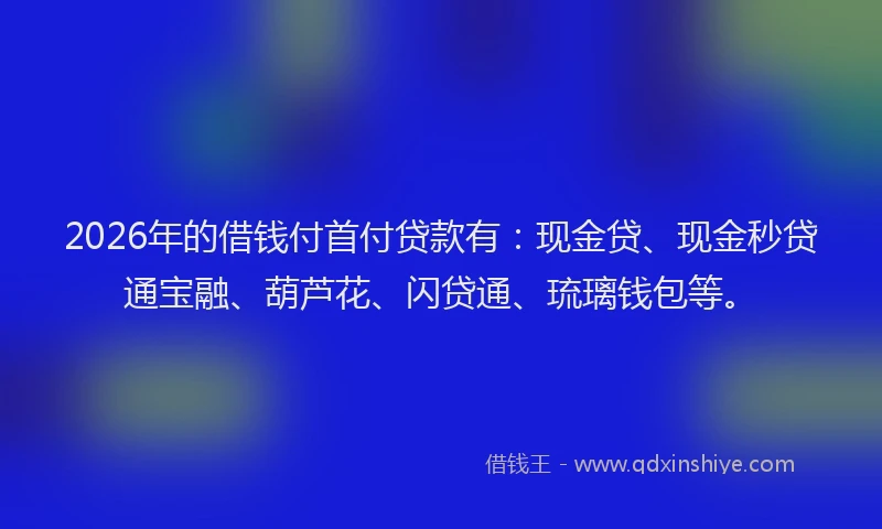 2026年的借钱付首付贷款有:现金贷、现金秒贷通宝融、葫芦花、闪贷通、琉璃钱包等。