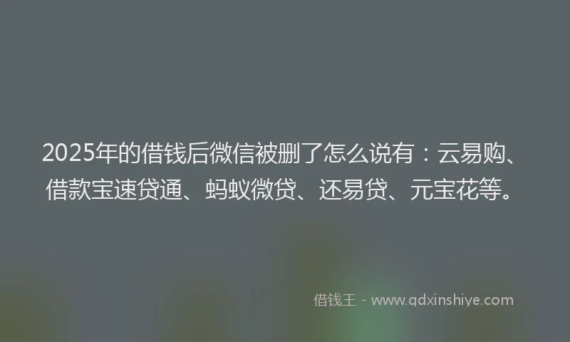 2025年的借钱后微信被删了怎么说有：云易购、借款宝速贷通、蚂蚁微贷、还易贷、元宝花等。
