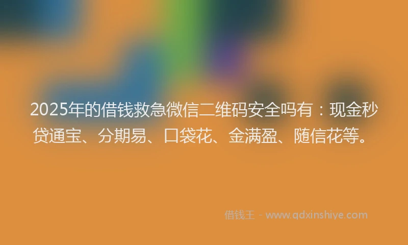 2025年的借钱救急微信二维码安全吗有：现金秒贷通宝、分期易、口袋花、金满盈、随信花等。