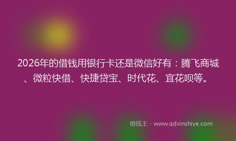 2026年的借钱用银行卡还是微信好有：腾飞商城、微粒快借、快捷贷宝、时代花、宜花呗等。