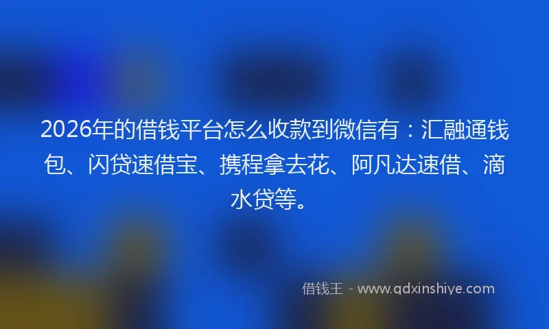 2026年的借钱平台怎么收款到微信有：汇融通钱包、闪贷速借宝、携程拿去花、阿凡达速借、滴水贷等。
