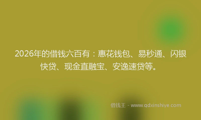 2026年的借钱六百有:惠花钱包、易秒通、闪银快贷、现金直融宝、安逸速贷等。