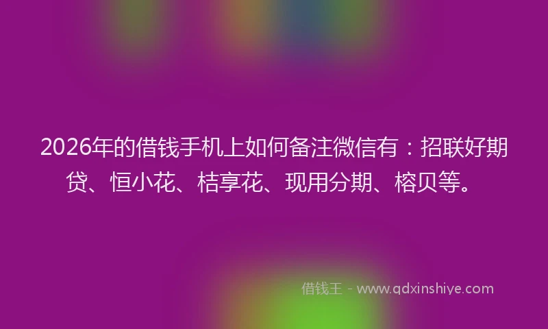 2026年的借钱手机上如何备注微信有：招联好期贷、恒小花、桔享花、现用分期、榕贝等。