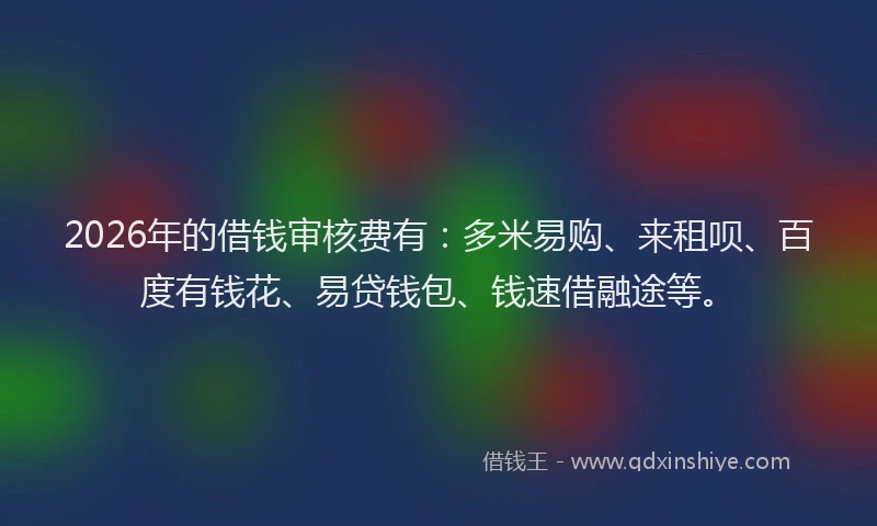 2026年的借钱审核费有：多米易购、来租呗、百度有钱花、易贷钱包、钱速借融途等。