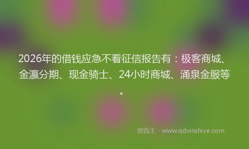 2026年的借钱应急不看征信报告有：极客商城、金瀛分期、现金骑士、24小时商城、涌泉金服等。