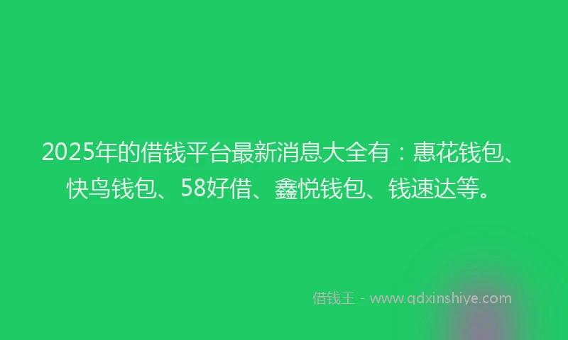 2025年的借钱平台最新消息大全有：惠花钱包、快鸟钱包、58好借、鑫悦钱包、钱速达等。