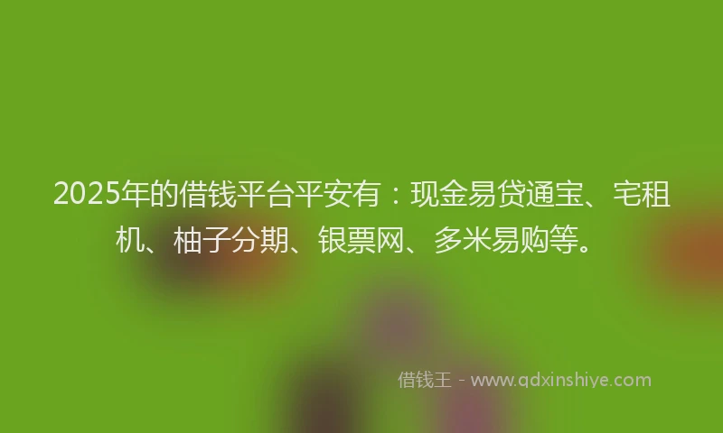 2025年的借钱平台平安有：现金易贷通宝、宅租机、柚子分期、银票网、多米易购等。