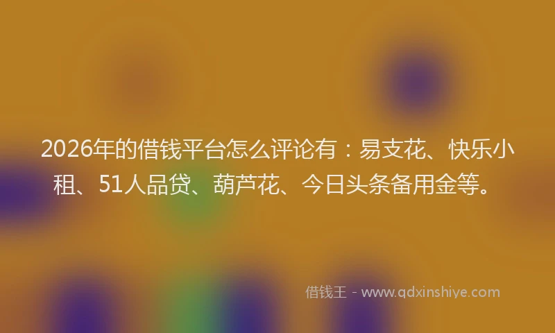 2026年的借钱平台怎么评论有:易支花、快乐小租、51人品贷、葫芦花、今日头条备用金等。
