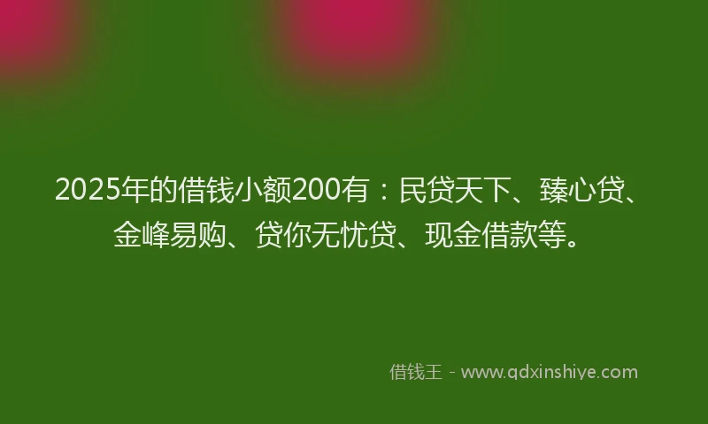 2025年的借钱小额200有：民贷天下、臻心贷、金峰易购、贷你无忧贷、现金借款等。