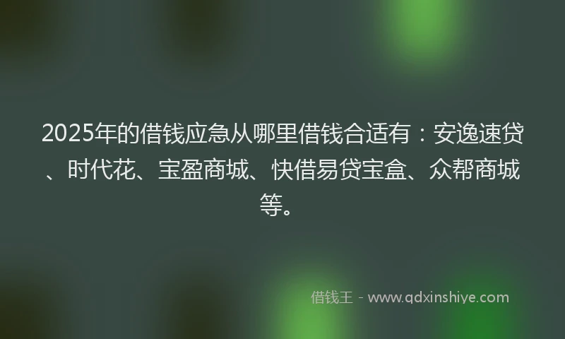 2025年的借钱应急从哪里借钱合适有：安逸速贷、时代花、宝盈商城、快借易贷宝盒、众帮商城等。