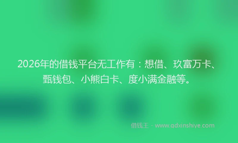 2026年的借钱平台无工作有：想借、玖富万卡、甄钱包、小熊白卡、度小满金融等。