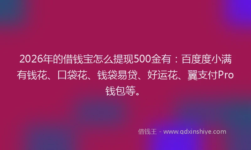 2026年的借钱宝怎么提现500金有：百度度小满有钱花、口袋花、钱袋易贷、好运花、翼支付Pro钱包等。