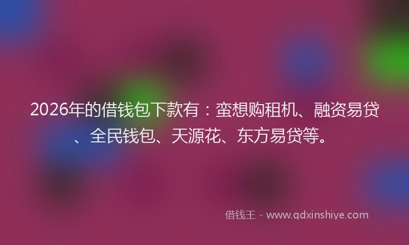 2026年的借钱包下款有：蛮想购租机、融资易贷、全民钱包、天源花、东方易贷等。