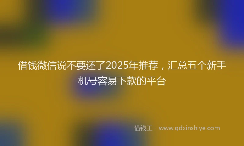 借钱微信说不要还了2025年推荐,汇总五个新手机号容易下款的平台