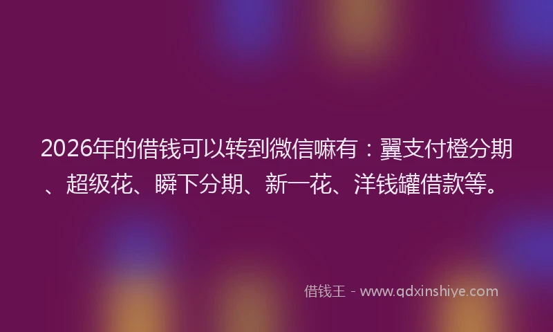 2026年的借钱可以转到微信嘛有：翼支付橙分期、超级花、瞬下分期、新一花、洋钱罐借款等。