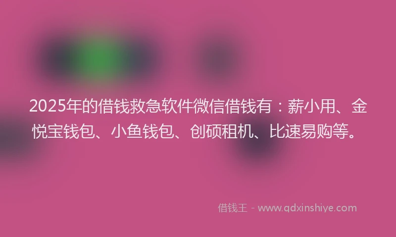 2025年的借钱救急软件微信借钱有：薪小用、金悦宝钱包、小鱼钱包、创硕租机、比速易购等。