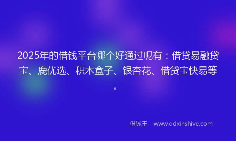 2025年的借钱平台哪个好通过呢有：借贷易融贷宝、鹿优选、积木盒子、银杏花、借贷宝快易等。