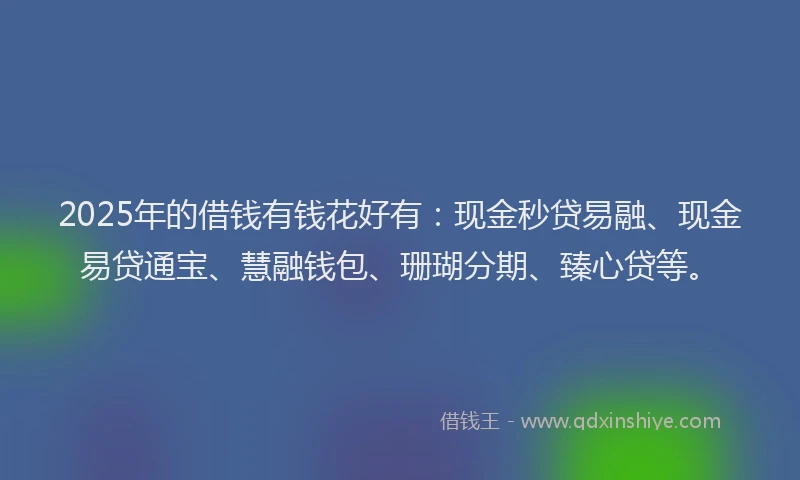 2025年的借钱有钱花好有：现金秒贷易融、现金易贷通宝、慧融钱包、珊瑚分期、臻心贷等。