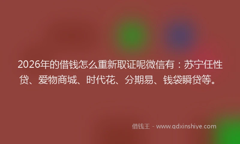 2026年的借钱怎么重新取证呢微信有:苏宁任性贷、爱物商城、时代花、分期易、钱袋瞬贷等。