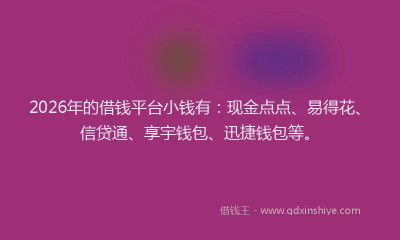 2026年的借钱平台小钱有:现金点点、易得花、信贷通、享宇钱包、迅捷钱包等。