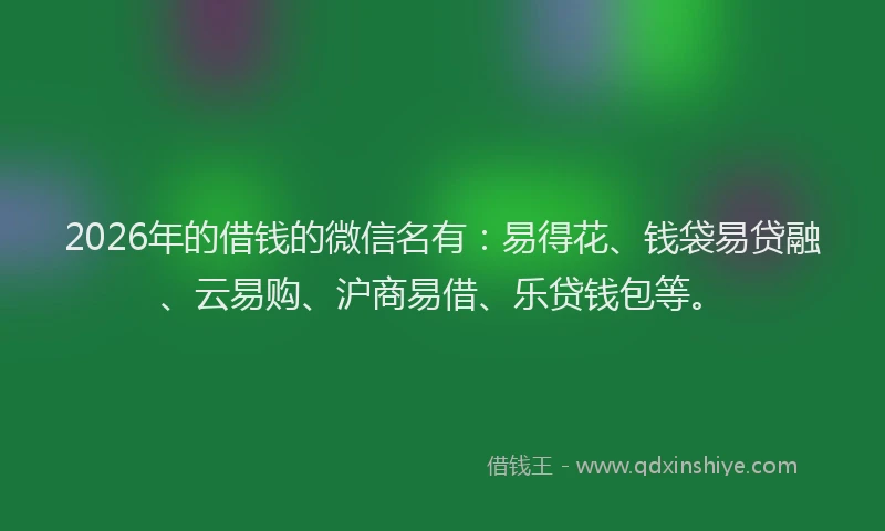 2026年的借钱的微信名有：易得花、钱袋易贷融、云易购、沪商易借、乐贷钱包等。