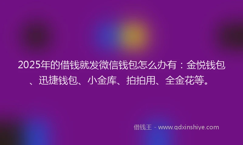2025年的借钱就发微信钱包怎么办有:金悦钱包、迅捷钱包、小金库、拍拍用、全金花等。
