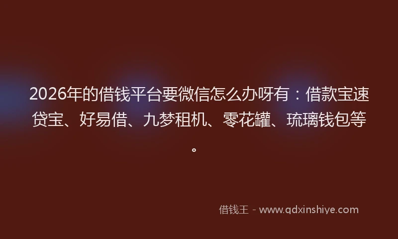 2026年的借钱平台要微信怎么办呀有:借款宝速贷宝、好易借、九梦租机、零花罐、琉璃钱包等。