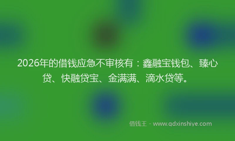 2026年的借钱应急不审核有：鑫融宝钱包、臻心贷、快融贷宝、金满满、滴水贷等。